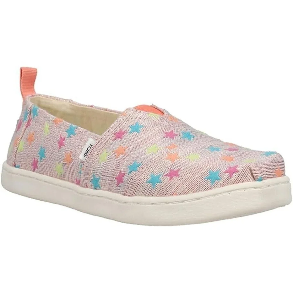 TOMS Alpargata Bee Mine Slip On Flats Youth Girls 4.5 Pink Glitter Stars NEW
